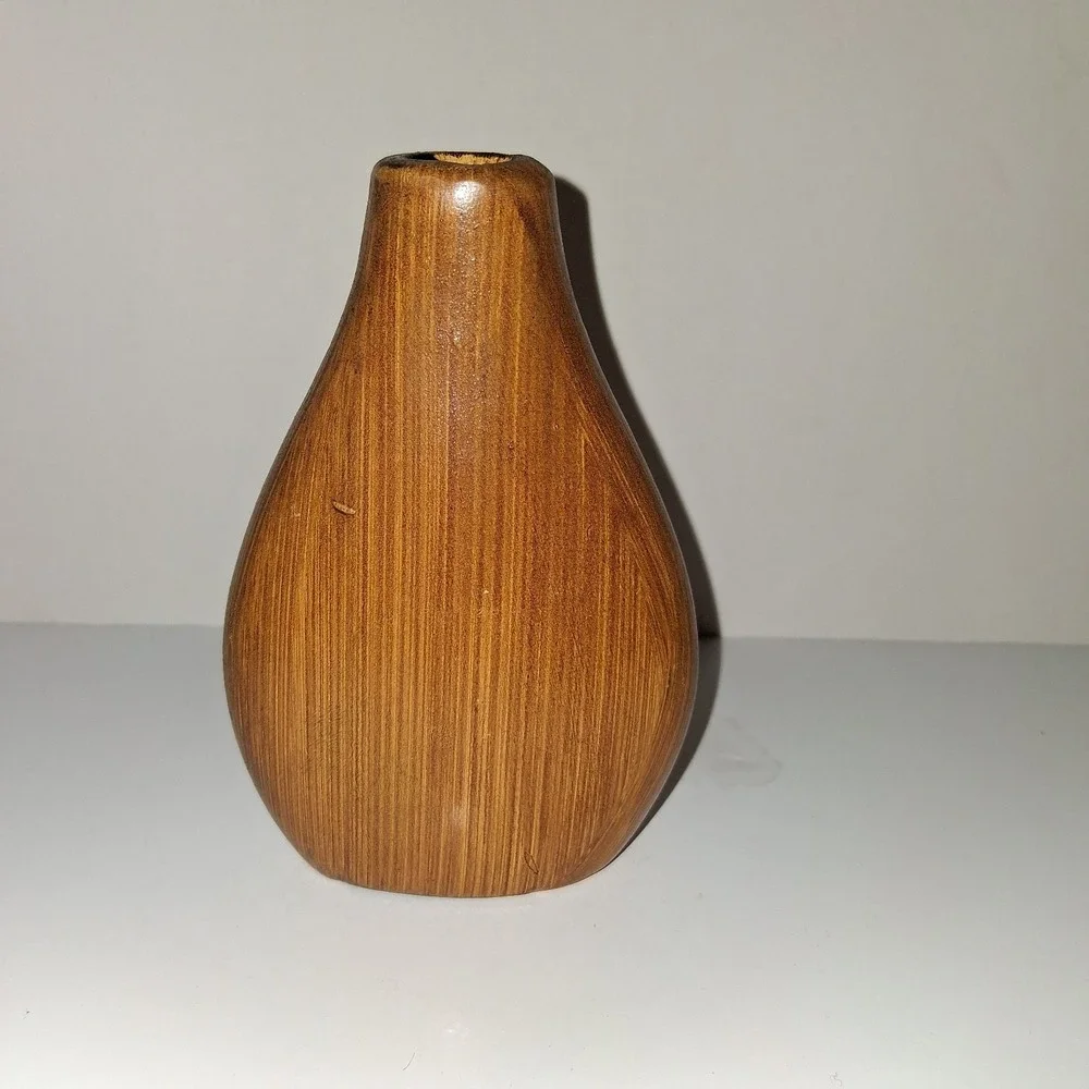 Ceramic Vase Faux Wood‎ Brown Home Decor Texture Detail Flowers Figure
